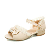 Sandales Lolita Douces avec Nœud Papillon et Pendentif en Perle